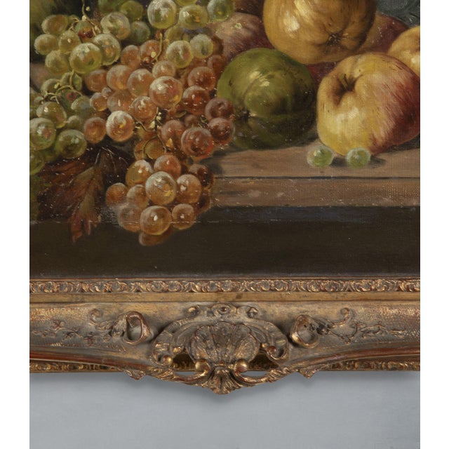 Well executed early 20th century still life oil on canvas. Showing a display of arrange of exotic fruits with a bouquet of...