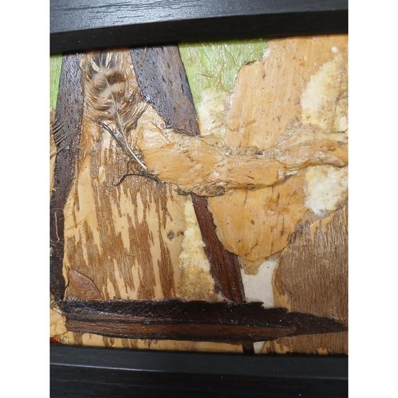 Nature Collage Mini Art Painting Bark Wood Australia Paper Feathers Black Frame For Sale In San Diego - Image 6 of 11