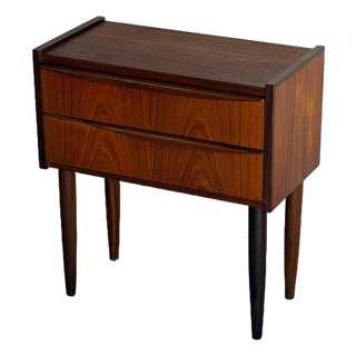 Vintage Danish Mid Century Modern Teak Nightstand End Table Two Drawer Cabinet For Sale