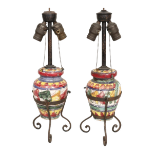 Antique Italian Majolica Table Lamps - a Pair