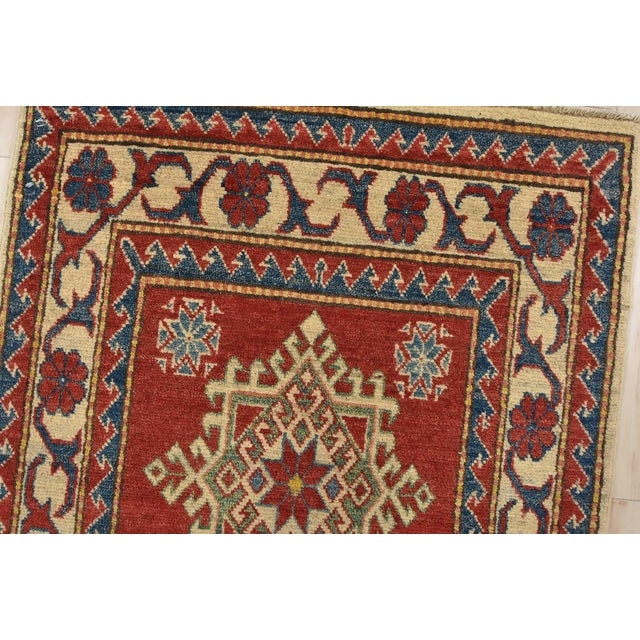 Kazak Runner 2’8” X 12’4” Red Wool Tribal Hand-Knotted Oriental Rug For Sale In Philadelphia - Image 6 of 13