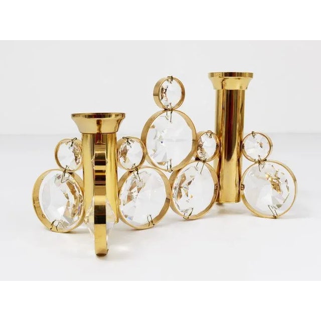 Metal Brass and Crystals Candleholder in the style of Gaetano Sciolari from Palwa, 1970s For Sale - Image 7 of 11