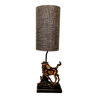 Mid-Century Americana Rustic Figurative Faux Bronze Horse Table Lamp For Sale
