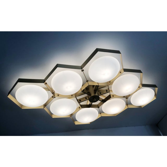 Metal 21st Century Hive Satin Brass Matte White Murano Flush Mount by Fabio LTD For Sale - Image 7 of 9