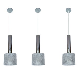 Vintage Glass Pendant Lights in Glass and Chrome from Kalmar, 1970s, Set of 3 For Sale