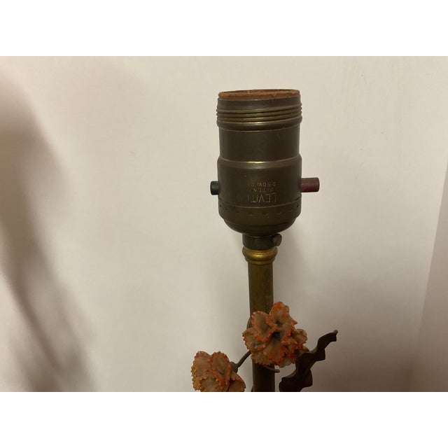 Early 20th Century Italian Metal & Marble Decorative Table Lamps With Metal Flowers - a Pair For Sale - Image 4 of 10