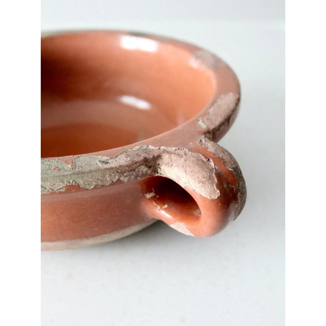 Ceramic Antique Pottery Bowl With Handles For Sale - Image 7 of 11