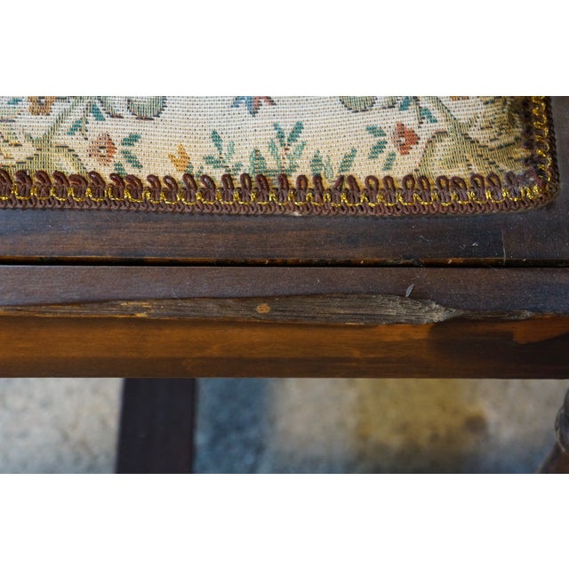 Vintage American Country Farmhouse Mahogany Settee Bench Needlepoint Seat For Sale - Image 15 of 17