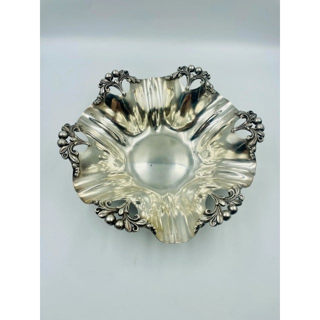 Art Nouveau Early 20th Century F. B. Rogers Art Nouveau Ruffled Silver Bowl With Cherry Motif For Sale - Image 3 of 9