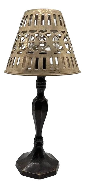 Hand Cast Bronze Candle Holder W/ Reticulated Pierced Silver-Plated Lamp Shade