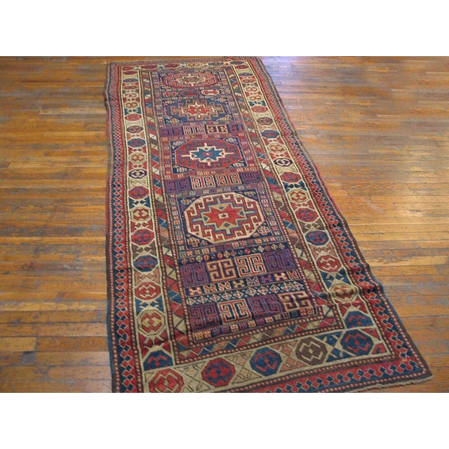 19th Century Caucasian Kazak Carpet ( 4' x 10'5" - 122 x 318 ) Antique Allover Geometric Hand Knotted Pile Rug, Circa...