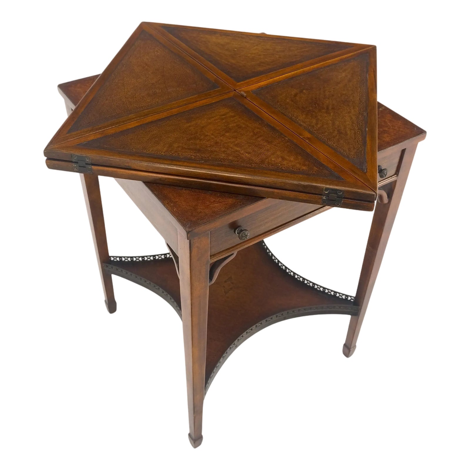 Theodore Alexander One Drawer Leather Top Folding Top Game Table MINT ...