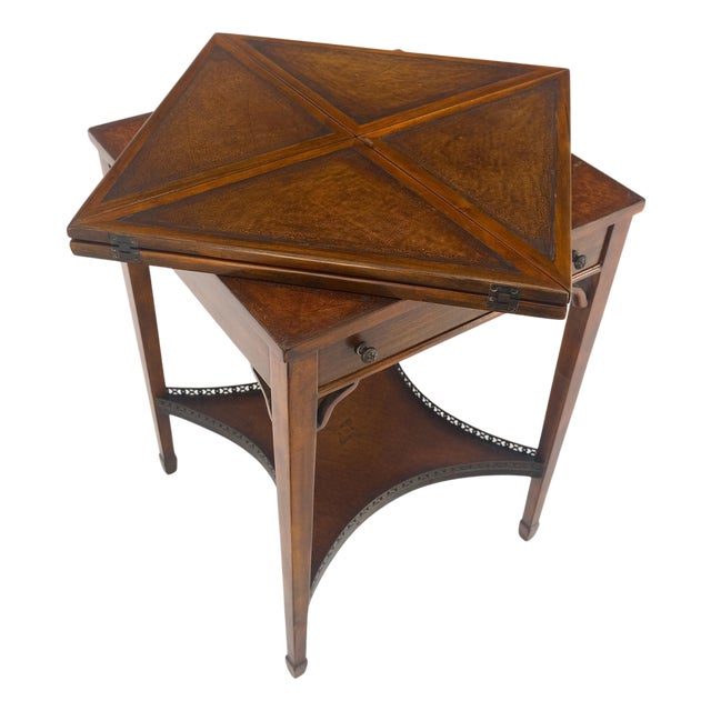 Theodore Alexander One Drawer Leather Top Folding Top Game Table MINT For Sale