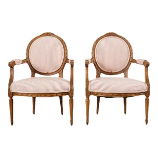 Pair of French Louis XVI Style Cameo Back Fauteuil Armchairs For Sale