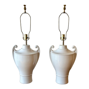 Vintage White Glazed Ceramic Urn Lamps - a Pair