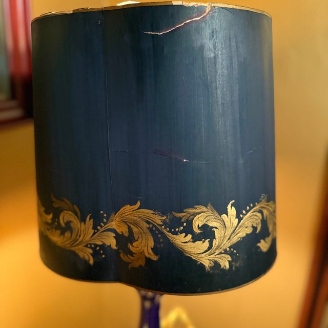 Vintage Italian Cobalt Blue Porcelain Gilt Brass Table Lamps - Pair For Sale - Image 11 of 14