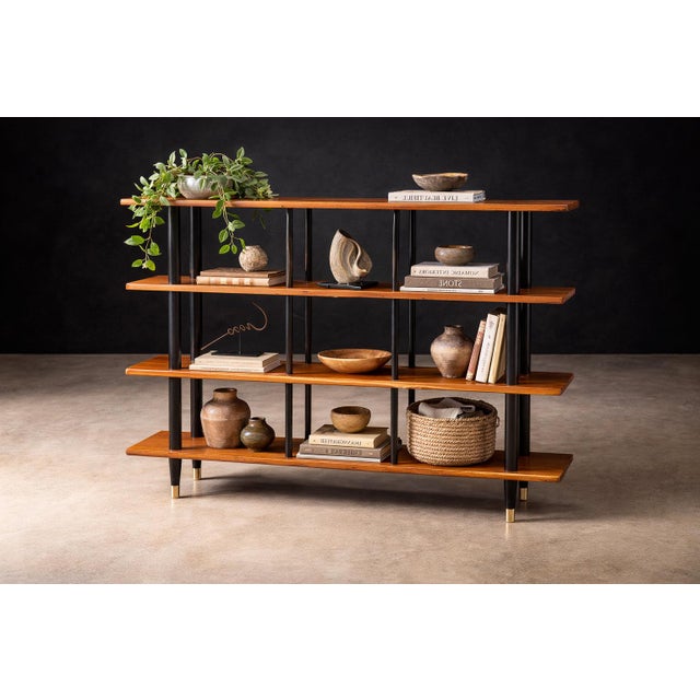 1950s Brazilian Modernist Bookshelf in Ebonized Pau Marfim with Bronze Sabots — Móveis Valério, Brazil, 1950s - Lot 687 For Sale - Image 5 of 12
