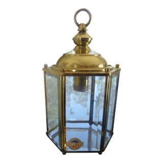 Late 20th Century Hanging Brass Lantern With Beveled Glass For Sale