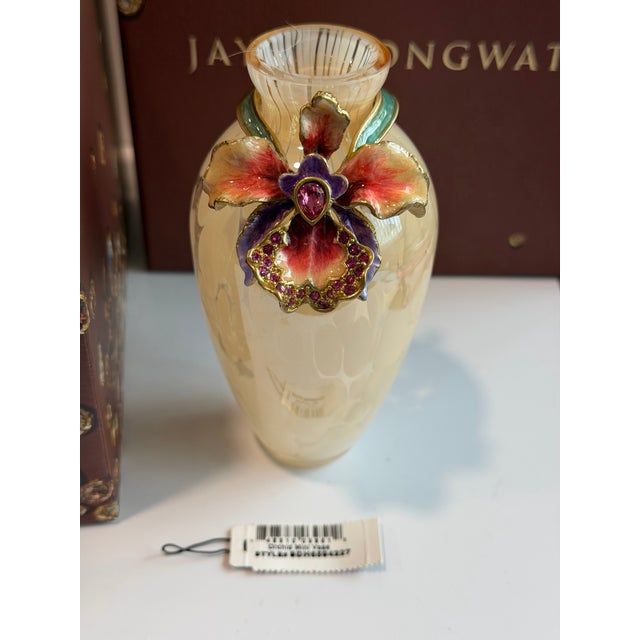 Jay Strongwater Audra Orchid Mini Jeweled Art Glass Vase With Box For Sale - Image 9 of 14