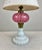 Fenton Art Glass Company Antique Fenton / L G Wright Style Cranberry & Milk Glass Converted Oil Lamp For Sale - Image 4 of 10