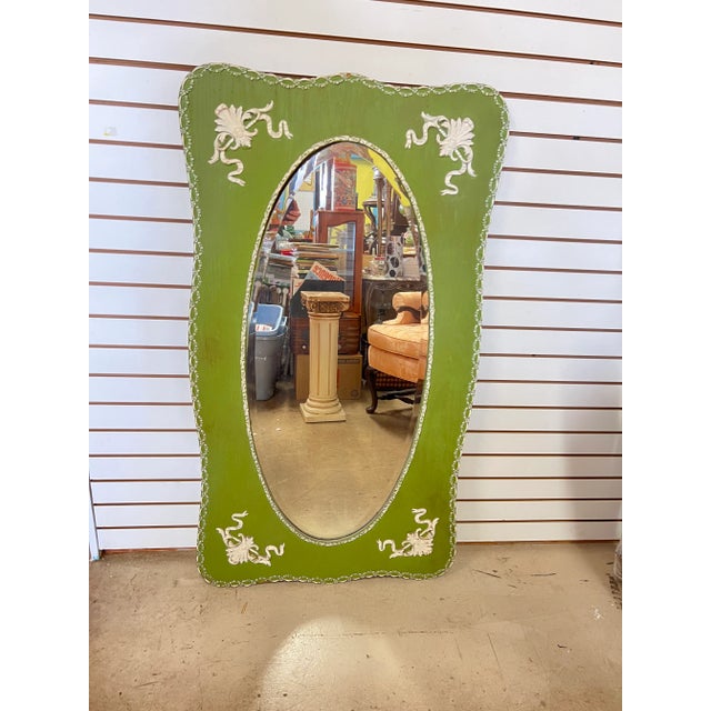 Vintage Green With White Accents Wall Mirror For Sale - Image 9 of 10