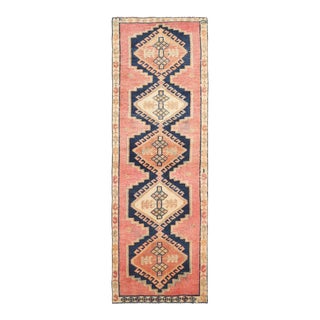 1970s Turkish Hand-Knotted Wool Cotton Pink Runner Rug For Sale