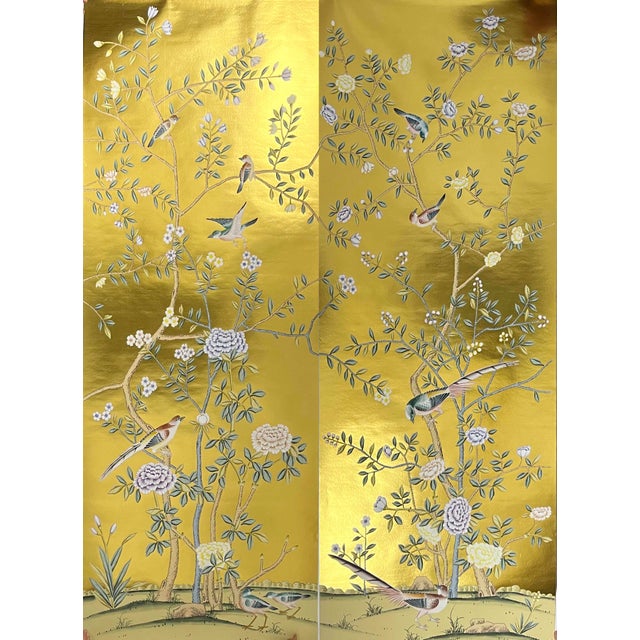 Chinoiserie Wallpaper Hand Painted Artworks Panel - 2 Panels For Sale - Image 6 of 6