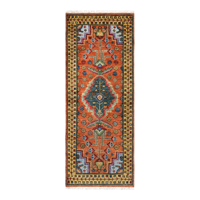 3x12Ft. Brunt Orange Persian Design Inspired Hand Knotted Wool Runner Rug For Sale
