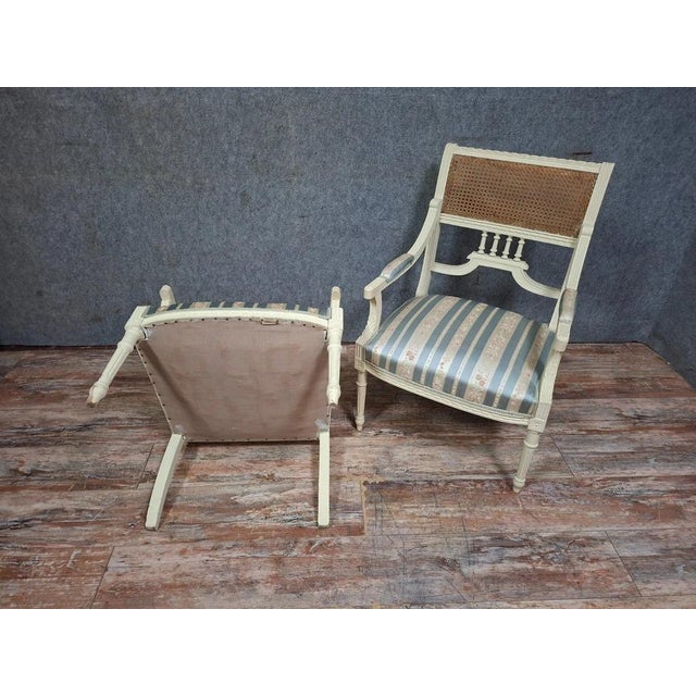 Blue Louis XVI Cane Armchairs, 1880s For Sale - Image 8 of 10