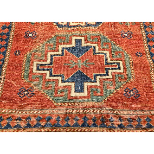 Antique Caucasian Kazak Rug, Handwoven Wool, Geometric Medallion Design, Red & Ivory, 5' x 7' For Sale - Image 15 of 17