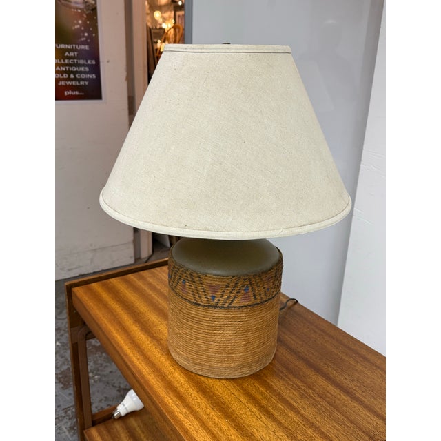 Mid 20th Century Rustic Textured Rope Table Lamp For Sale - Image 4 of 12