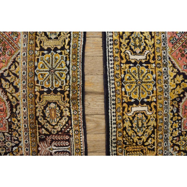 1920s Pink Medallion Pair of Antique Persian Silk Qum Carpets 3' 7'' X 5' 2'' Handknotted Wool Rugs For Sale - Image 13 of 18