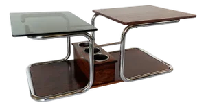 Vintage Coffee Table in Smoked Glass, Steel and Wood