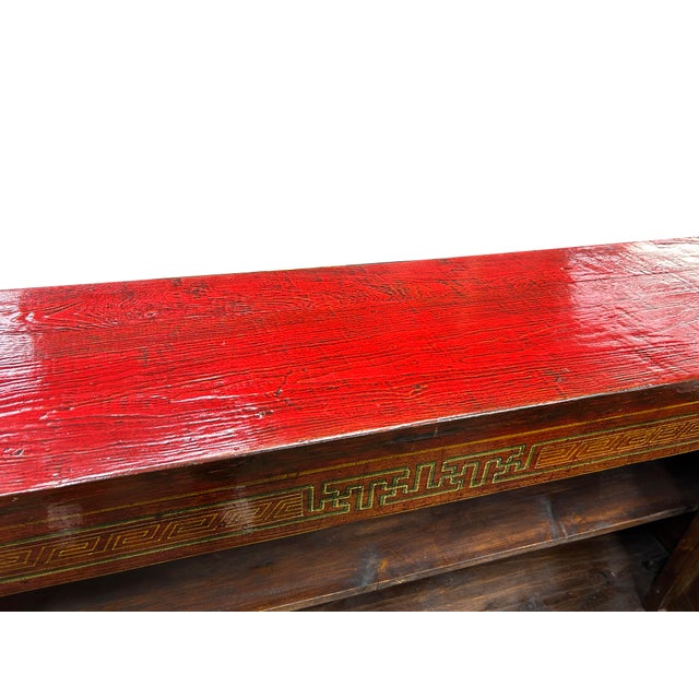 Orange Vintage Orange Red Brown Floral Graphic Credenza Sideboard Cabinet For Sale - Image 8 of 10