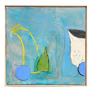 "Petit Dejeuner" Contemporary Abstract Still Life Mixed-Media Painting by Guy Lyman, Framed For Sale