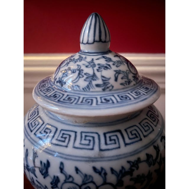 Blue 19th C. Petite Blue and White Chinese Porcelain Temple Ginger Jar For Sale - Image 8 of 11