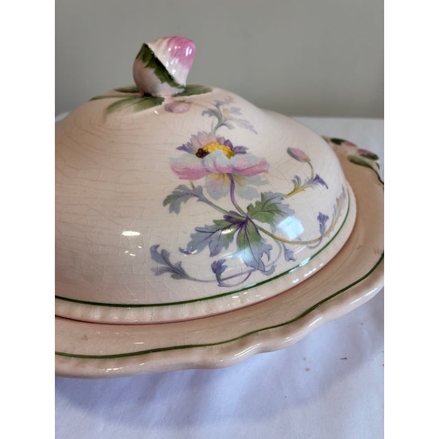 Early 20th Century Early 1900's Steubenville Rose Dawn Pink Serving Dish With Lid For Sale - Image 5 of 15
