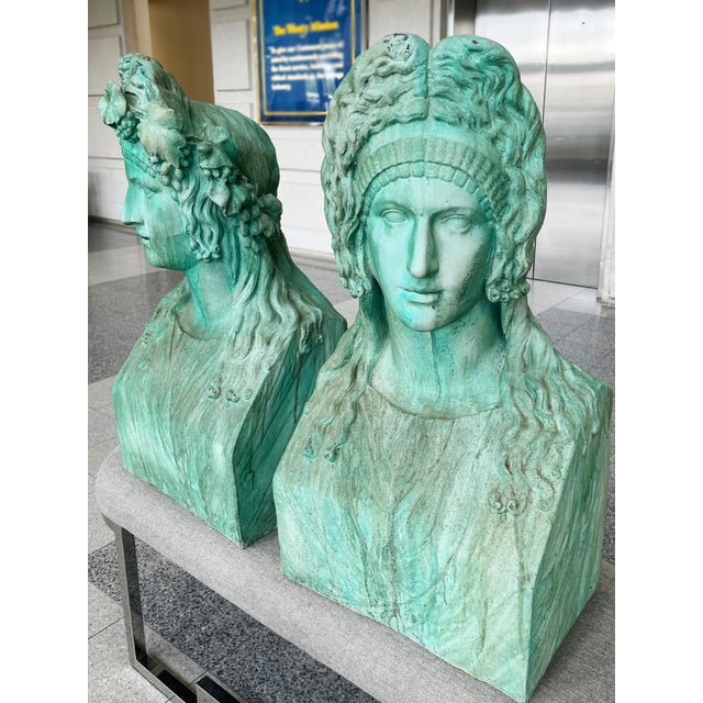 Neoclassical Verdigris Sculptural Replica Casts of Roman Flavian Figures - A Pair For Sale - Image 3 of 11