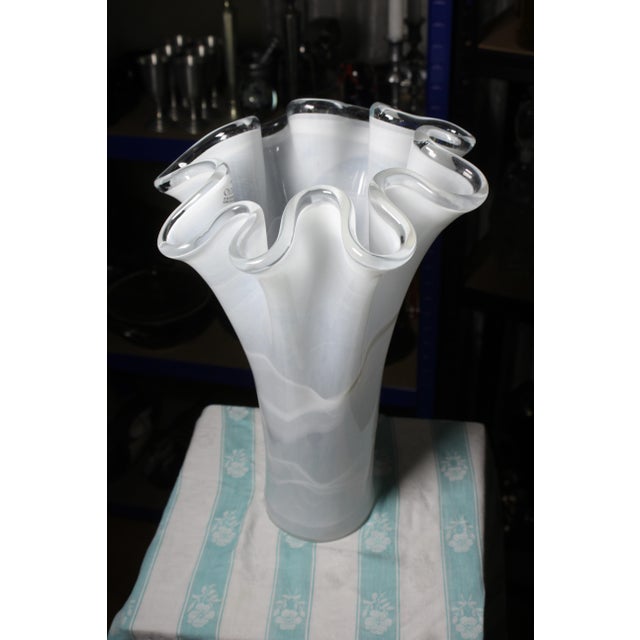 Mid 20th Century Large 16" Italian White Handkerchief Vase - Murano Technique Art Glass For Sale - Image 5 of 6