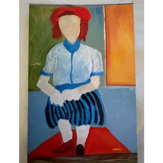 1990s Large Vintage Abstract Oil Portrait Painting by JoAnne Fleming, 40” X 30” For Sale - Image 5 of 9