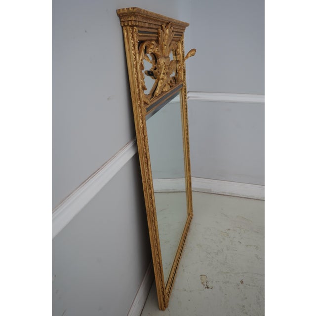 Age: Approx: 40 Years Old Details: Louis XVI Style Trumeau Gold 9D & Black Beveled Glass Mirror Fine Carved Details High...