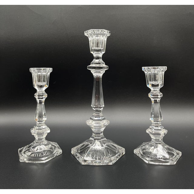 Vintage Classic Cut Glass Candleholders from Baccarat, 1950s, Set of 3 For Sale - Image 16 of 16