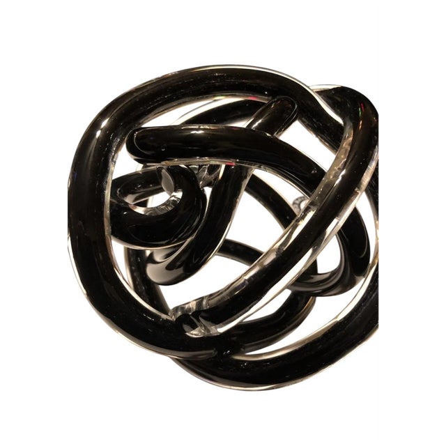 Art Deco 1980s Black Handblown and Formed Twisted Knotted Art Glass For Sale - Image 3 of 5