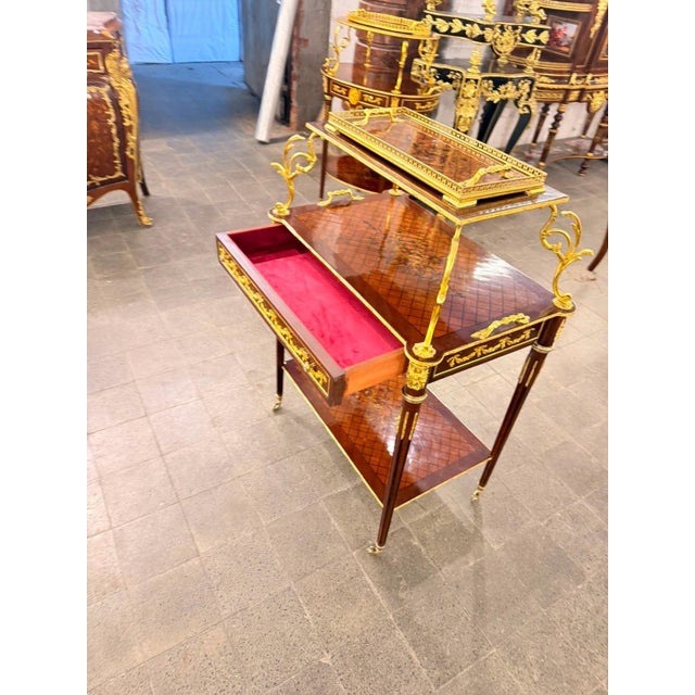 Vintage Marquetry Louis XVI Rolling Serving Cart & Tray For Sale In Orlando - Image 6 of 10