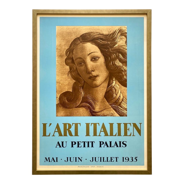 " l'Art Italien " Vintage 1935 Mourlot Fine Art Lithograph Print Art Deco Framed Paris Exhibition Poster Botticelli " Birth of Venus " 1482 For Sale