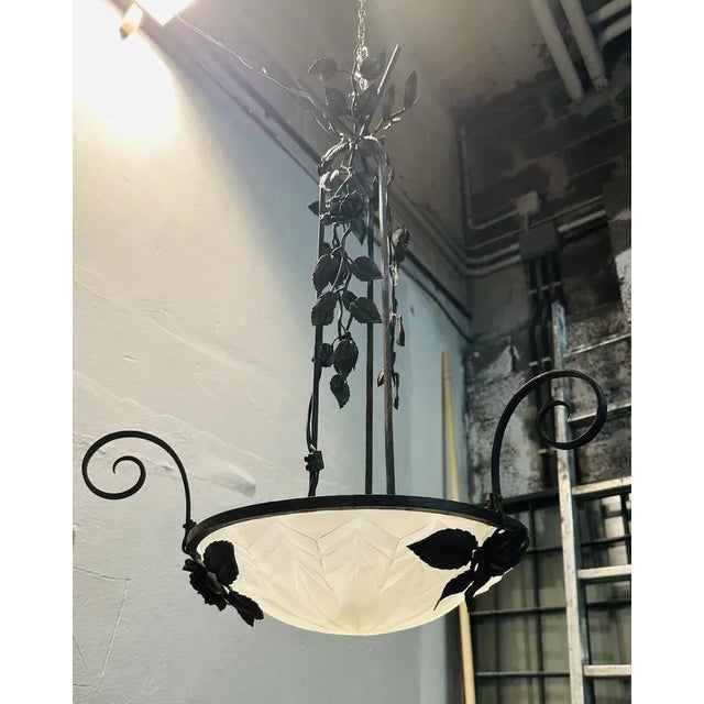Metal Art Deco French Ceiling Lamp For Sale - Image 7 of 9