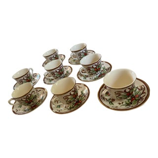 Tiffany & Co. Garland Cup & Saucer 4 Sets (Cream Background, England)- 8 Pieces For Sale