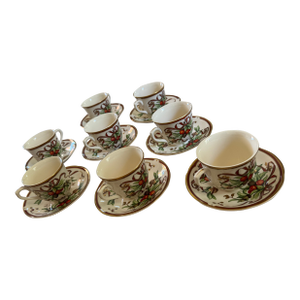 Tiffany & Co. Garland Cup & Saucer 8 Sets (Cream Background, England)- 16 Pieces