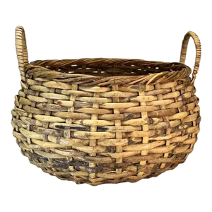 Vintage Split Bamboo Basket With Handles, Signed