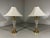 A set of 2 large impressive table lamps. Stand made of brass and etched crystal, original white fabric shades. 1960’s. In...